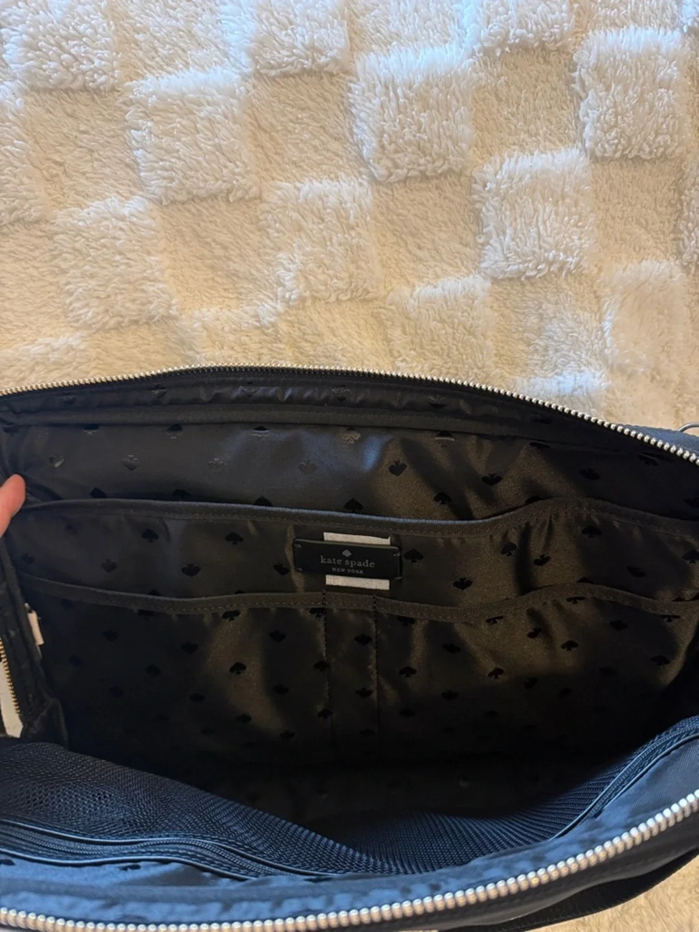 kate spade black nylon lap top bag with front zip pocket